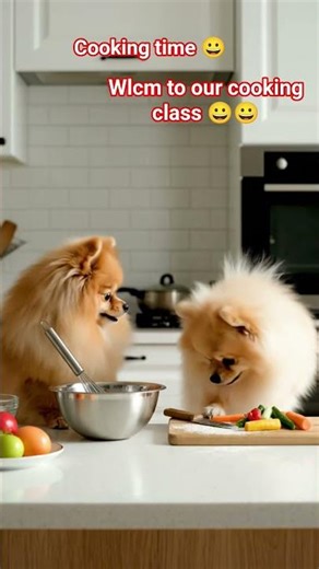 two pomeranian dogs cooking 🍳🔪