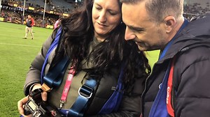 "I'm exhausted but it's been fantastic. There are no words to describe what this is like." #FootyFocus competition winner Amber Noseda spent a a day at a game with award-winning AFL photographer Michael Willson Photographer: afl.to/2P6N5za | AFL