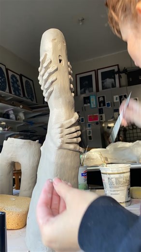 Final details on this sculpture today including, finger nails, teeth and pierced ears. #ceramic #clay #ceramicstudio #contemporaryart #sculpture | Katharine T. Jacobs Fine Art