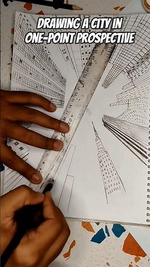 One-Point Perspective Worm’s-Eye View City Drawing Tutorial | Dramatic Skyline Art #trending #viral