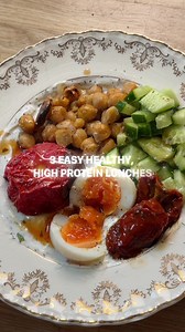3 easy, high protein and nutritious lunches to make at home this week ❤️ savoury yoghurt bowl macros (including ryvitas): 460 calories, 50g carbs, 9g fats, 39g protein, 12g fibre ingredients: 150g 0% fat greek yoghurt 50g full fat cottage cheese 1/2 tsp garlic paste salt pepper 1/4 tsp dill 1/2 tsp chives 2 tsps pickle juice 1/2 tsp mustard 1 x large ripe vine tomato 100g chickpeas 1 x medium boiled egg cucumber 3 x sundried tomatoes 2 tsps sundried tomato juice 3 x ryvitas egg chickpea dip macr