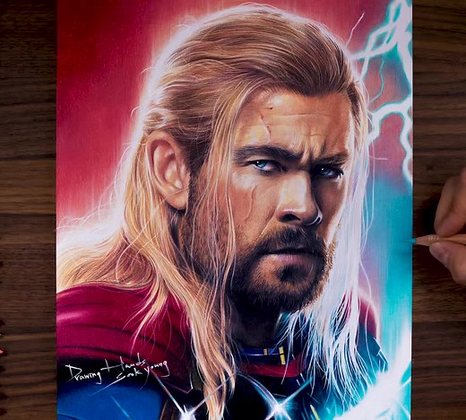 Colorful Thor Drawing from 'Thor: Love and Thunder' Movie