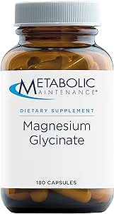 Metabolic Maintenance Magnesium Glycinate - Pure Magnesium Glycinate Powder Capsules with Vitamin C, Chelated Mag for Sleep Health and Calm, 125 mg Mag Bisglycinate - 180 Capsules