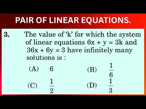 The value of 'k' for which the system of linear equations 6x + y = 3k and 36x + 6y = 3 have infinite