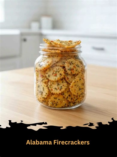 Alabama Firecrackers Ingredients: - 1 12 oz. box of crackers (saltine or Ritz style) - ¾ cup olive oil - 2 tablespoons Italian seasoning - 3 tablespoons chili flakes Instructions: 1. Place the crackers into a large Ziploc bag and drizzle in the olive oil 2. Add the Italian seasoning and chili flakes into the bag. Seal it tightly and gently flip the bag several times to coat the crackers evenly 3. Leave the bag at room temperature overnight, turning it occasionally for even flavor distribution 4.