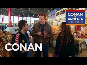 Conan O'Brien and His Assistant Sona Visit a Marketplace in Armenia and Try 'Armenian Viagra'