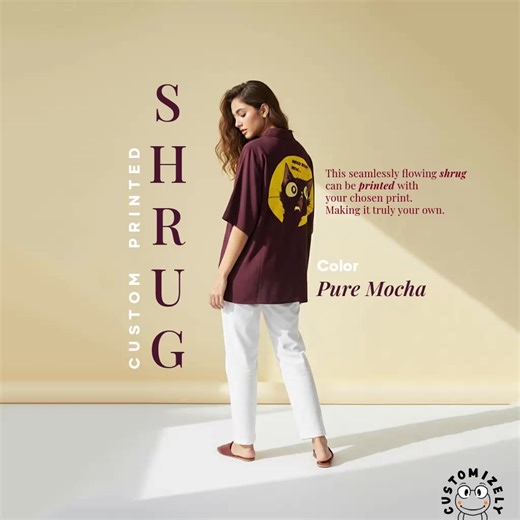 INTRODUCING CUSTOM SILK SHRUGS! Customize shrugs with your own designs. Print your own designs on the back or on the front. Our in-house design team is ready to guide you to your own perfect unique design. Make this fall effortlessly flowy in our textured silk shrugs printed with your own design. Breezy as air, Crinkled to add character. This is your the perfect fit for layering. Customize as you wish. ✨ Textured Silk Fabric ✨ DTF print ✨ Flowy and Comfortable Available in 3 Fall Colours: Pure M