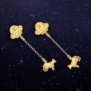 24k Gold Filled Alien Abduction Earrings: Quirky Space Jewelry - Etsy
