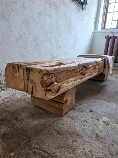 Wabi Sabi Beam Bench, Distressed Furniture, Rustic Bench, Wood Slab Block, Reclaimed Wood Bench, Decorative Display Bench, Low Console Table - Etsy