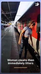 A video showing a woman cleaning a train window using a water bottle and tissue has sparked online reactions, not for her effort, but for what came after. Once done, she discarded the bottle and tissue onto the railway track, highlighting the ironic contrast between cleaning and littering. #india #viralvideo #train #cleaning #littering #irony #environment #news #trending | Indiatimes