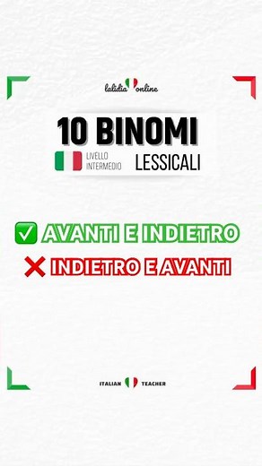 🇮🇹SHORT ITALIAN LESSONS - Intermediate Level - 10 binomi lessicali #learnitalian