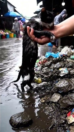 Helpless Kitten Trapped in Flooded Market Rescued by a Kind Man | Emotional Rescue Story