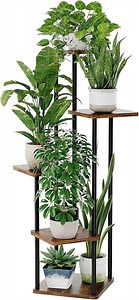 Bamworld Tall Plant Stand Indoor 5 Tier Metal Plant Shelf Brown Plant stand for Multiple Plants Small Plants Pots Flower Stand Pot Holder for Patio Garden Corner Balcony Living Room