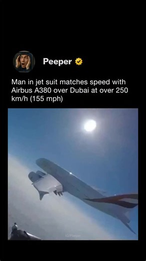 PEEPER on Instagram: "Vincent Reffet, a renowned French skydiver and member of the Jetman Dubai team, was celebrated for pushing the boundaries of human flight. One of his most iconic feats took place in close proximity to the massive Emirates Airbus A380, showcasing the extraordinary capabilities of human-controlled jet-powered flight. In this daring stunt, Reffet was equipped with a custom-built carbon-Kevlar wing, powered by four miniature jet engines. The wing, strapped to his back like a fu