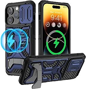 Nillkin iPhone 14 Pro Case with Invisible Stand [Compatible with MagSafe] [Slide Camera Cover] Military-Grade Drop Protection, Shockproof Protective Cover for 14 Pro with Kickstand, Blue