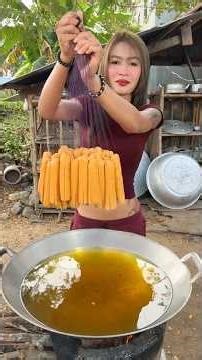 Cooking yummy deep fried hot dog with noodle recipe