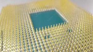 Motorized moving shot of computer processor cpu, shot with macro probe lens