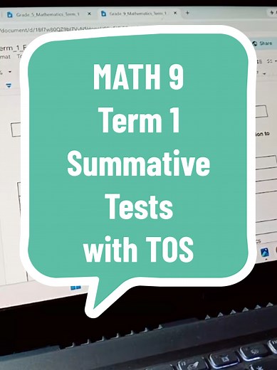 MATH 9 Term 1 Summative Tests with TOS