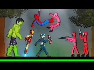 Avengers vs Pink Soldiers Team on Acid Sea in People Playground