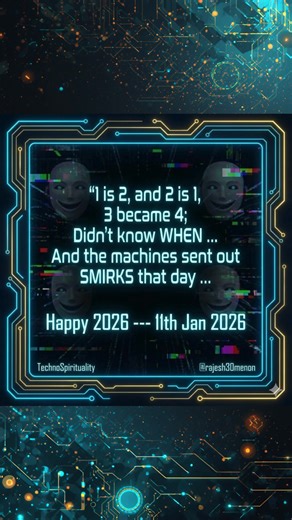 11th Jan 2026 --- Sunday - Post ---- TechnoSpirituality 👇 🤖 When the timeline gets blurry, the algorithms get funny. 🤖 "1 is 2, and 2 is 1, 3 became 4; Didn't know WHEN ... And the machines sent out SMIRKS that day ... Happy 2026 --- 11th Jan 2026" Welcome to the future, where the logic of the past no longer compiles. This cryptic quote isn't a math error; it's a status update on our reality. "1 is 2, and 2 is 1": The blurring of dualities. Digital and physical, human and machine, self and ot