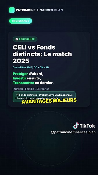 CELI vs Fonds distincts ? 🚨 Le CELI = flexible mais zéro protection. Les fonds distincts = protection croissance transmission. Si vous avez 200K$ et que vous voulez : ✅ Protéger votre famille à 100% ✅ Croissance sans impôts ✅ Transmission aux héritiers SANS frais Le fonds distinct est l'outil #1 que les hauts revenus ignorent. Commentez 'FONDS' et je vous envoie le comparatif CELI vs Fonds distincts. #fondsdistincts #celi #placement #investissement