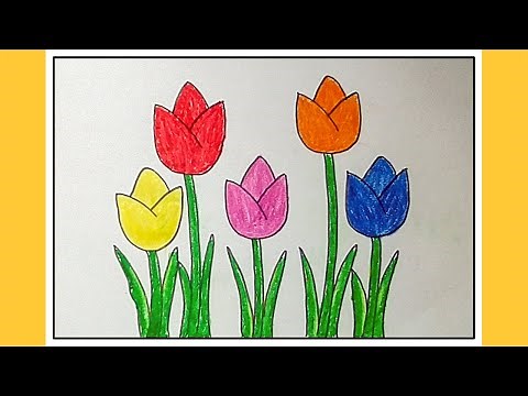🌷 Tulip Flower Drawing and Coloring 🌷/ How to draw Tulip Flowers Step by Step / Flowers Drawing Easy