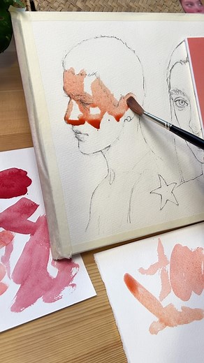 Jane Beata art on Instagram: "One of my favorite portraits in my watercolor sketchbook - custom-made book from @kovalsketchbooks, which I loved working in for more than a year. Thank you again for this experience. Sketchbook tour soon on Instagram, longer version is already up on my YouTube channel (link in bio) 🙏🏻 #watercolourart #aquarell #watercolourpainting #watercolor_daily #watercolorartist #watercolor_art #aquarelleart #watercolorportrait #watercolorportraits #aquarelleportrait #youtube