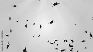 Animation of graduation caps and books falling on blue background. education and learning. development and learning. school, education and study. graduation ceremony. Students Celebration