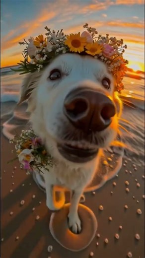 Cute dog 🐶 on beach #beach #sunset