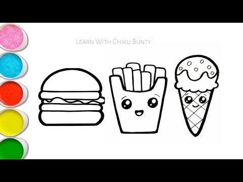 French Fries Burger Icecream Drawing For Toddlers #kindergartenDrawing #frenchfries #Burger