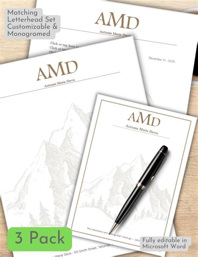 Customizable Personal Letterhead Set • the Mountains Are Calling - Etsy