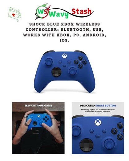 Shock Blue Xbox Wireless Controller Bluetooth, USB, works with Xbox - Bestever at WAVYSTASH