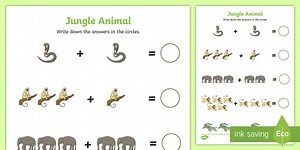 Jungle Animal Themed Addition Sheet