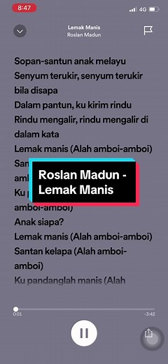 Lirik Lagu Lemak Manis oleh Roslan Madun