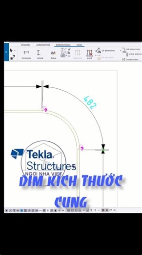 Dimension the arc size in assembly drawing tekla #tekla