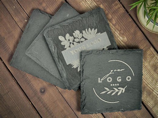 Custom Laser Engraved Slate Coasters – Personalized Logo Stone Drink Coasters - Etsy