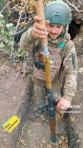 Ukrainian soldier fires shovel from RPG