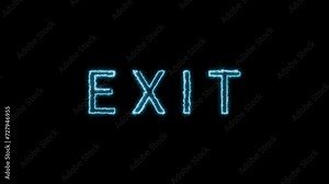 Exit Sign with Animation of Glowing green Light Isolated on Black Background, Exit Sign glowing in dark room 4k, Glowing neon exit icon isolated on black background. Emergency icon