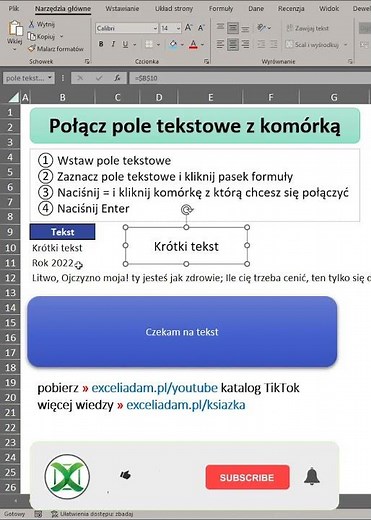 Połącz pole tekstowe z komórką | Excel w minutę #26