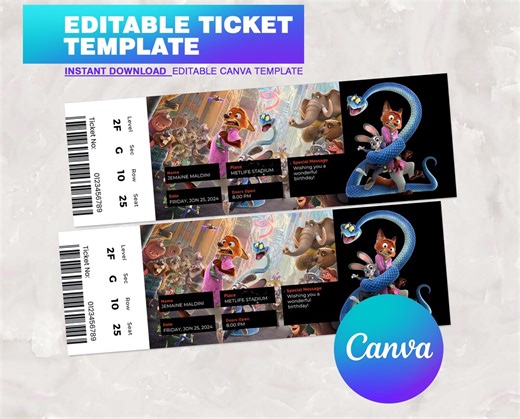 Editable Zootopia 2 Movie Ticket Invitation, Printable Birthday Invite, Cinema Birthday Movie Ticket, Zootopia 2 Printable Invitation - Etsy