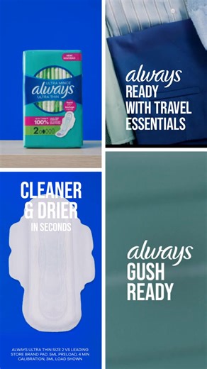 57K views | Always Ultra Thin now absorbs 3X faster than the leading store brand to keep you cleaner and drier all day long. #AlwaysGushReady | Always | Facebook