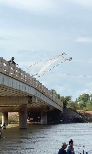 Amazing man throw cast net from on bridge to deep river #fishing #river #fishinglife #rural #outdoors #reelsvideoシ | Nimit Village