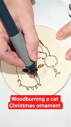 Woodburning a Cat Christmas ornament #artvideo #christmasornament #pyrography #woodburning #cat #pet