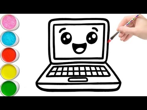 Cute Laptop Drawing Painting Colouring for kids and Toddlers Easy step by step Drawing...