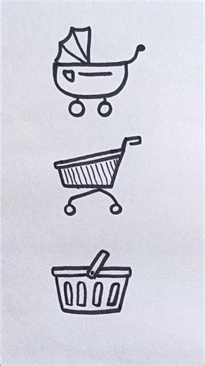 baby stroller, shopping cart and basket 🧺 drawing easy #shorts #trending #viral #foryou #fyp #yt
