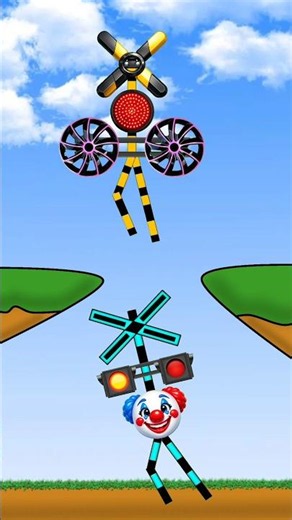 Railway Crossing Fails! One Falls, One Survives! 🚧💥📉 #funny #shorts #animation