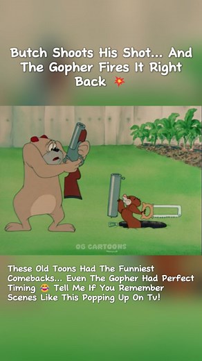 The way Butch fires off a shot and the gopher sends it right back is pure comedy gold 😂 This episode is basically one long tutorial on “don’t mess with tiny creatures.” Old toons didn’t need dialogue… just good timing and perfect sound effects. Did you ever catch this one on tv growing up? #reversefire #tooncomeback #mgmcartoons [ "Garden Gopher" (1950), from MGM Cartoons ] . . . . . #gardengopher #texavery #mgmcartoons #classiccartoons #vintageanimation #oldschoolcartoons #cartoonreels #nostal