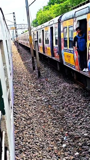 Local train passing a Local train 🚂🚃🚃 #localtrain #railgadi #trainvideo #trainshorts #traintravel