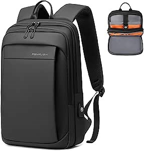 FENRUIEN Slim Laptop Backpack for Men, Water Resistant Light Weight Backpack with USB Charging Port, Black Laptop Bag 15.6 Inch