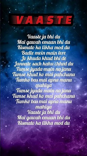 Vaaste (Lyrics Shorts) | Dhvani Bhanushali | Trending Love Song